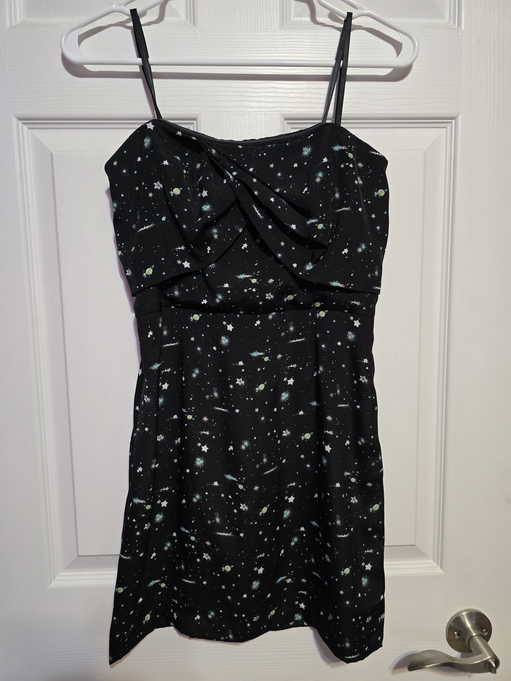 BCBGeneration Black Mini Dress with Mint Galaxy Print